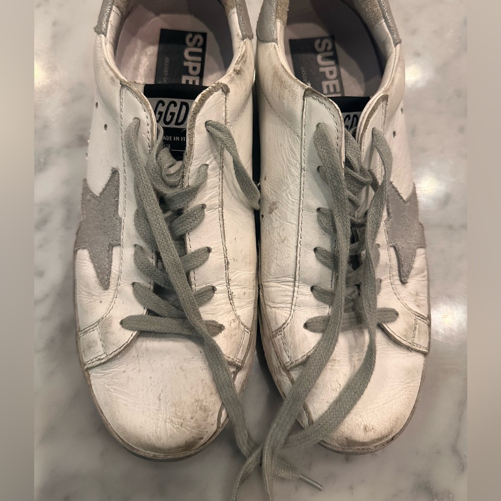 Golden Goose Superstar Sneakers Size 8 White/Silver/Gray WOMENS